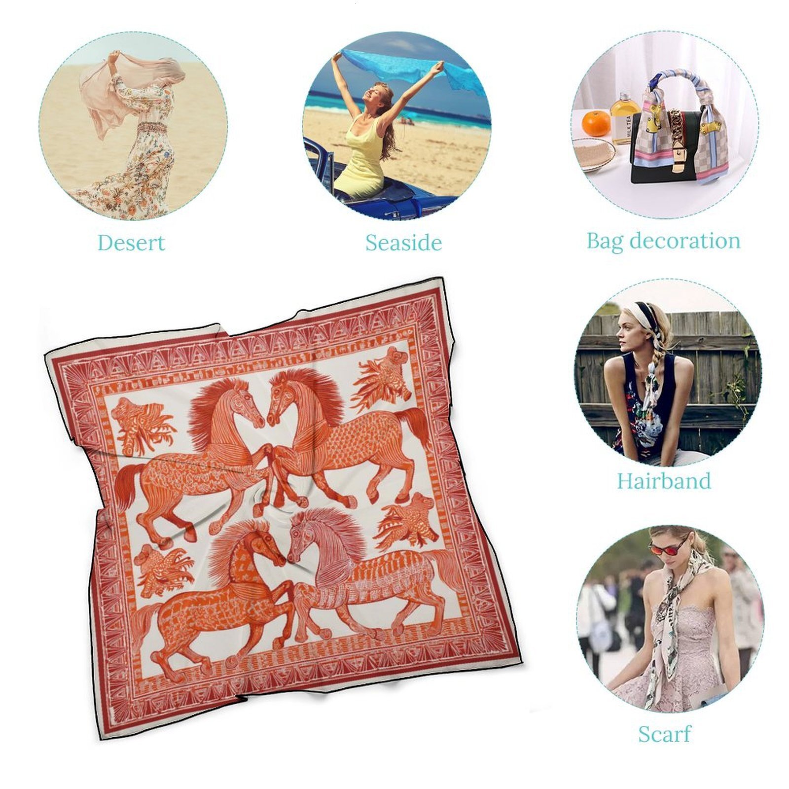 Custom Designer H Neck Scarf For Horse Pattern Luxury Womens Silky Head Scarves Hair Bandanas Square Scarf Fashion Accessories lightweight H56