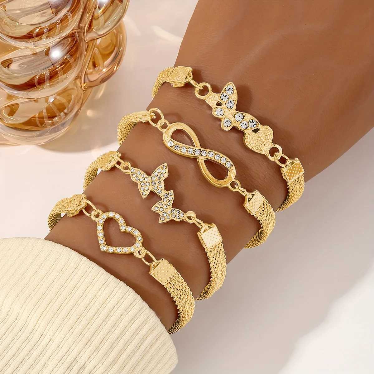 4pcs Vintage Rhinestone Infinite Symbol Butterfly Bracelet Punk Hollow Mesh Chain Bracelet Womens Elegant Charm Party Jewelry W251206