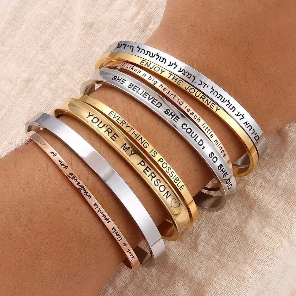 Personnalis Bracelet for Women Custom Necklace Bar Engraved Name Text Mantra Bangle Cuff Stainless Steel Jewelry for Women Gift W251206