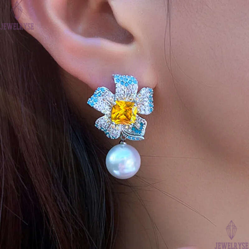 luxury elegant female pearl earring designer for woman bride wedding engagement AAA cubic zirconia diamond earrings wed anniversary jewelry girlfriend