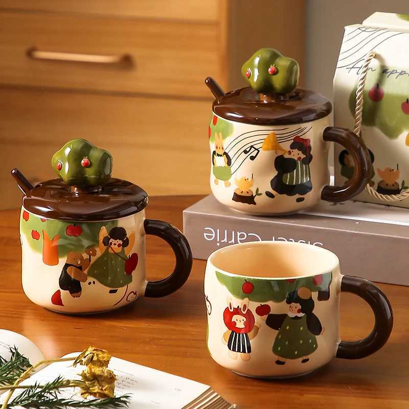 Cute Cartoon Anime Merchandise Apple Tree Girl Ceramic Covered Mug Cute Girl Coffee Breakfast Milk Water Cup Birthday Gift M251206 - view 6