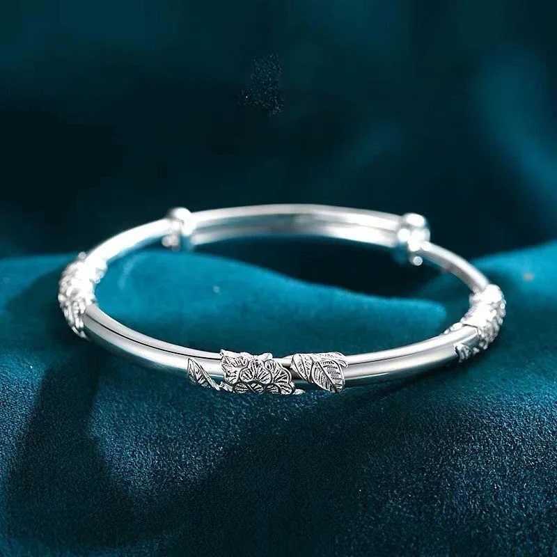ALIZERO 925 Sterling Silver Full-blown Flowers Bangle Bracelet For Womens Delicate Open Adjustable Bracelets Fashion Jewelry W251206
