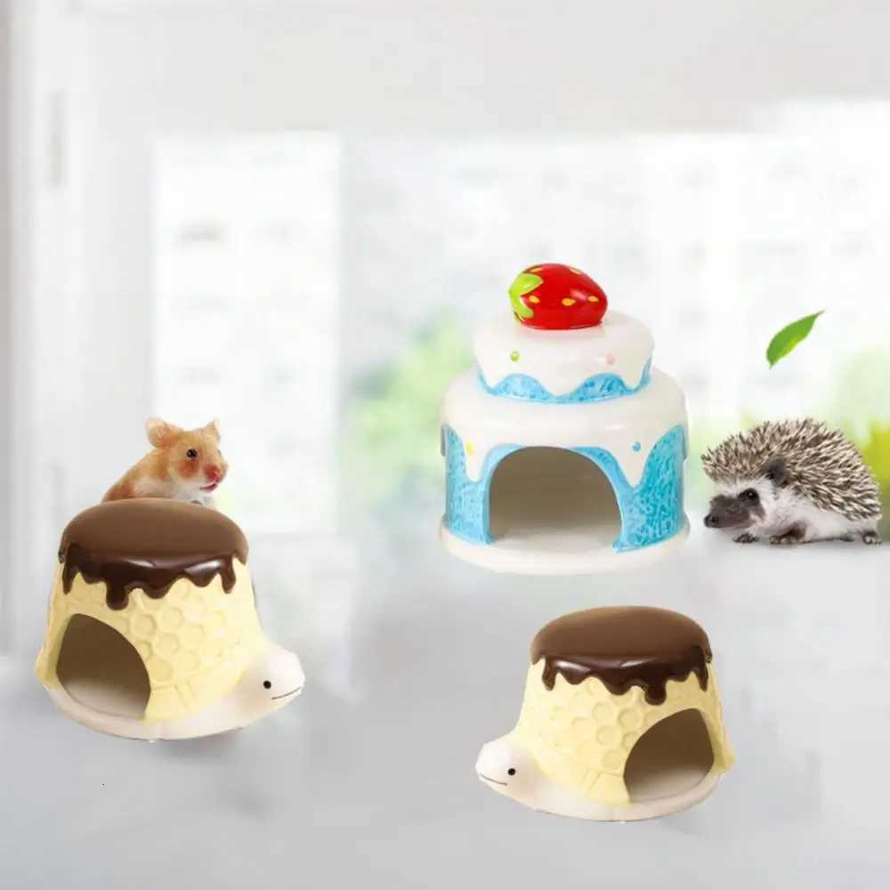 Pet Products Ceramic Hamster Nest Cake Shaped Cute Pet Small House Creative Cooling Hamster Bed Bird M251206