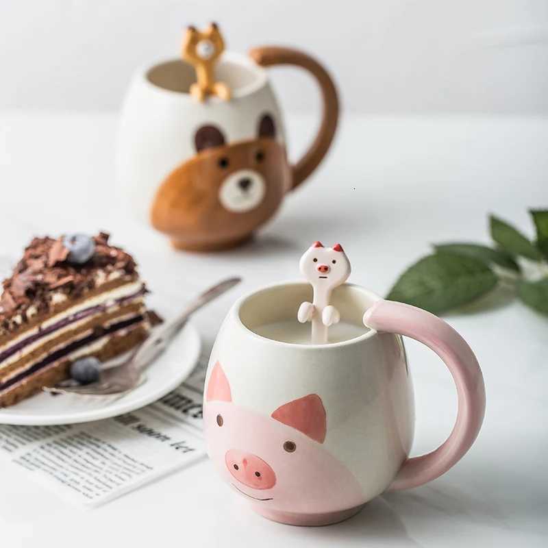 1pc Hand-painted Coffee Cup Lovely Panda/frog/cat/pig Ceramic Mug Teacup Include Teaspoon M251206 - view 6