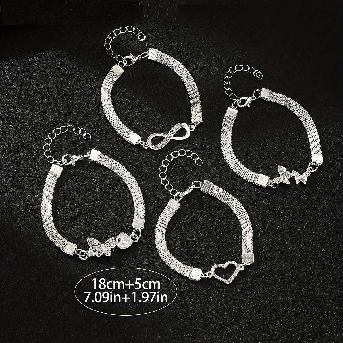 4pcs Vintage Rhinestone Infinite Symbol Butterfly Bracelet Punk Hollow Mesh Chain Bracelet Womens Elegant Charm Party Jewelry W251206