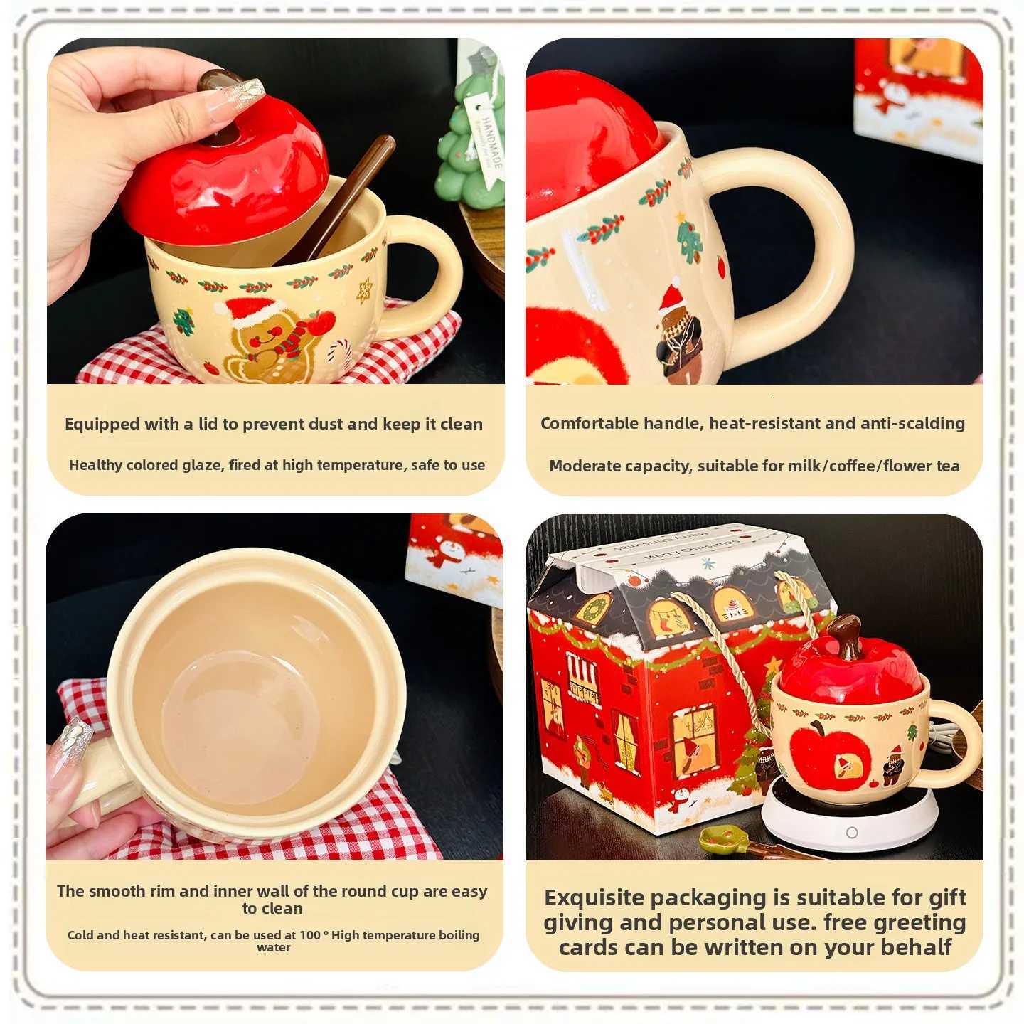 Cute Christmas Apple Ceramic Mug Gift Box with Lid Spoon Kawaii Cup High-quality Milk Coffee Mugs Birthday Gift Tea Cup420ml M251206 - view 7