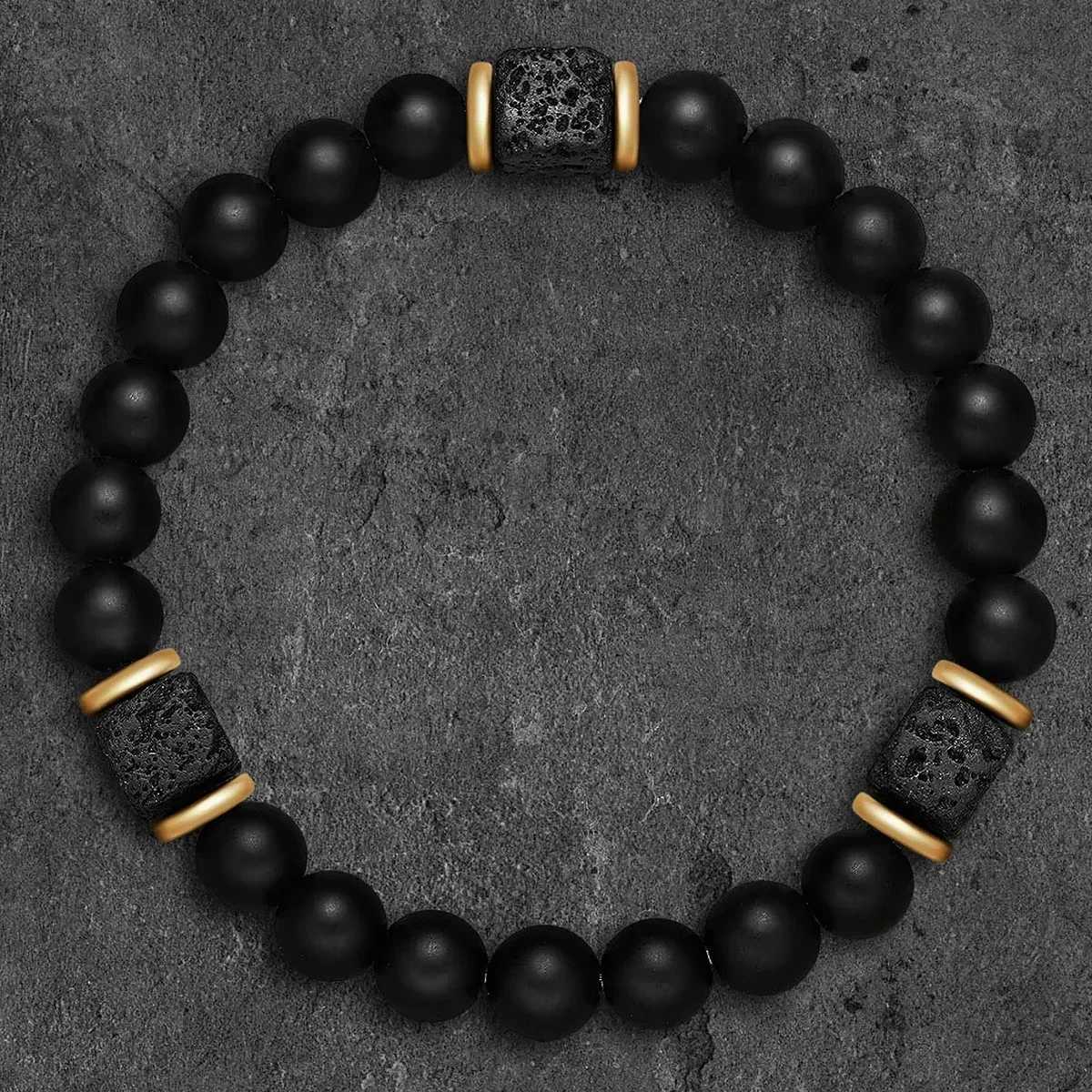 Black Onyx Lava Bracelet - Matte Cube Gemstone Stretch Band for Men/Women Yoga Balance Energy Healing Jewelry Grounding W251206