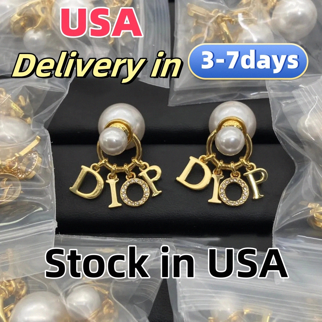 High Version Pearl Diamond earrings Women Letter designer earrings Elegant Classic fashion All match Designer jewelry Stud wedding party gift shipping H5u1#
