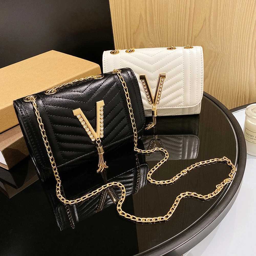 Striped Embroidered Chain Bag - Diamond Studded Tassel Crossbody Purse Womens Shoulder HandbagT251206