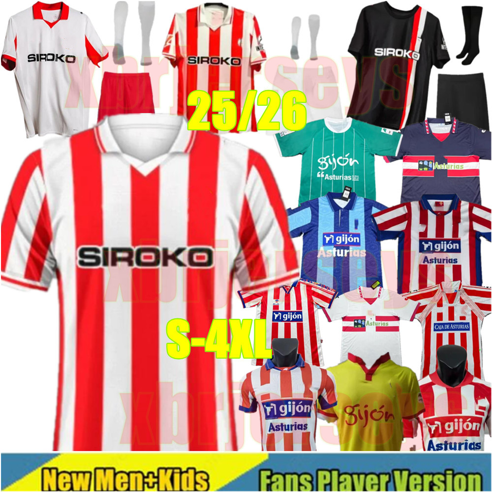 25 26 Sporting de Gijon Soccer Jerseys Gelabert DUBASIN COTE CAICEDO CAMPOS VILLAR J. OTERO J.BERROCAL 2025 2026 Sporting de Gijon kids Men Kids de DJUKA Football shirt