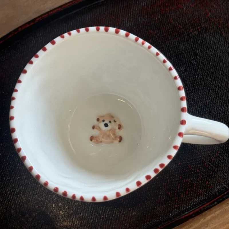 300ml Hand-drawn Ceramic MUgs Coffee Cup Hand Pinched Irregular Bear Milk Tea Cup Letter Waffle Croissant Oatmeal MUg M251206 - view 6