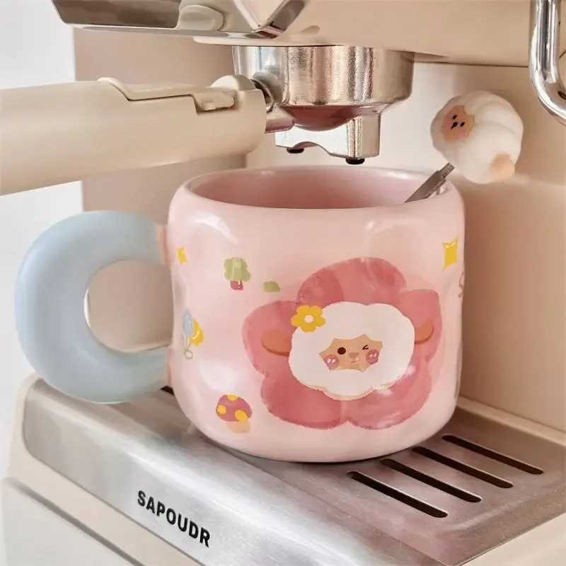 Cute Girl Cartoon Lamb Ceramic Mug Birthday Gift Creative with Lid and Spoon Household Couple Water Cup Office Coffee Cup M251206 - view 3