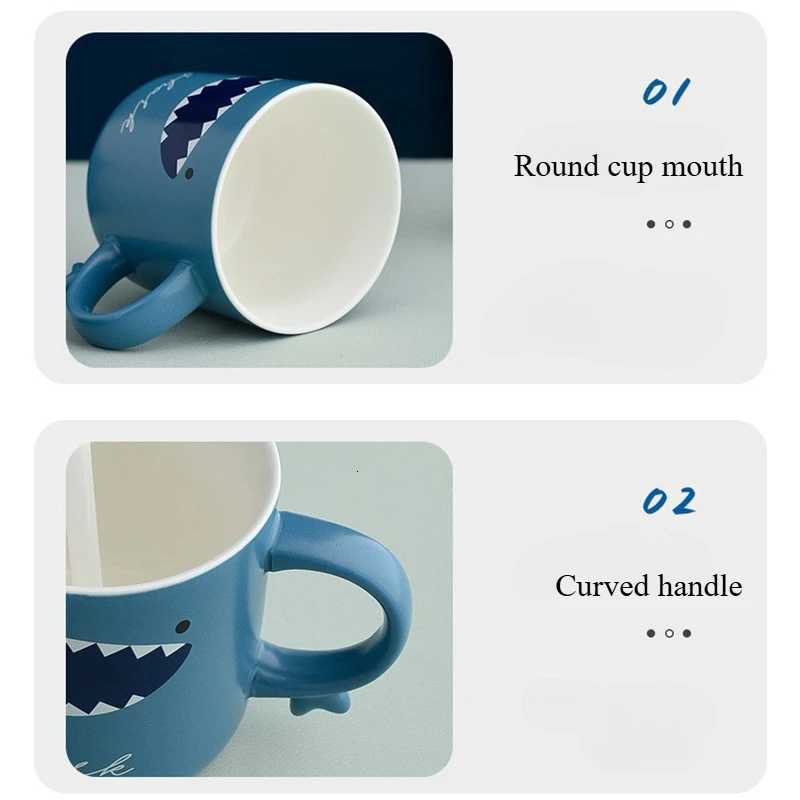 Creativity with Lid Spoon Shark Mug for Home Use Large Capacity Drinking Water Ceramic Mug Mugs Coffee Cups Tea Cup Set M251206 - view 7