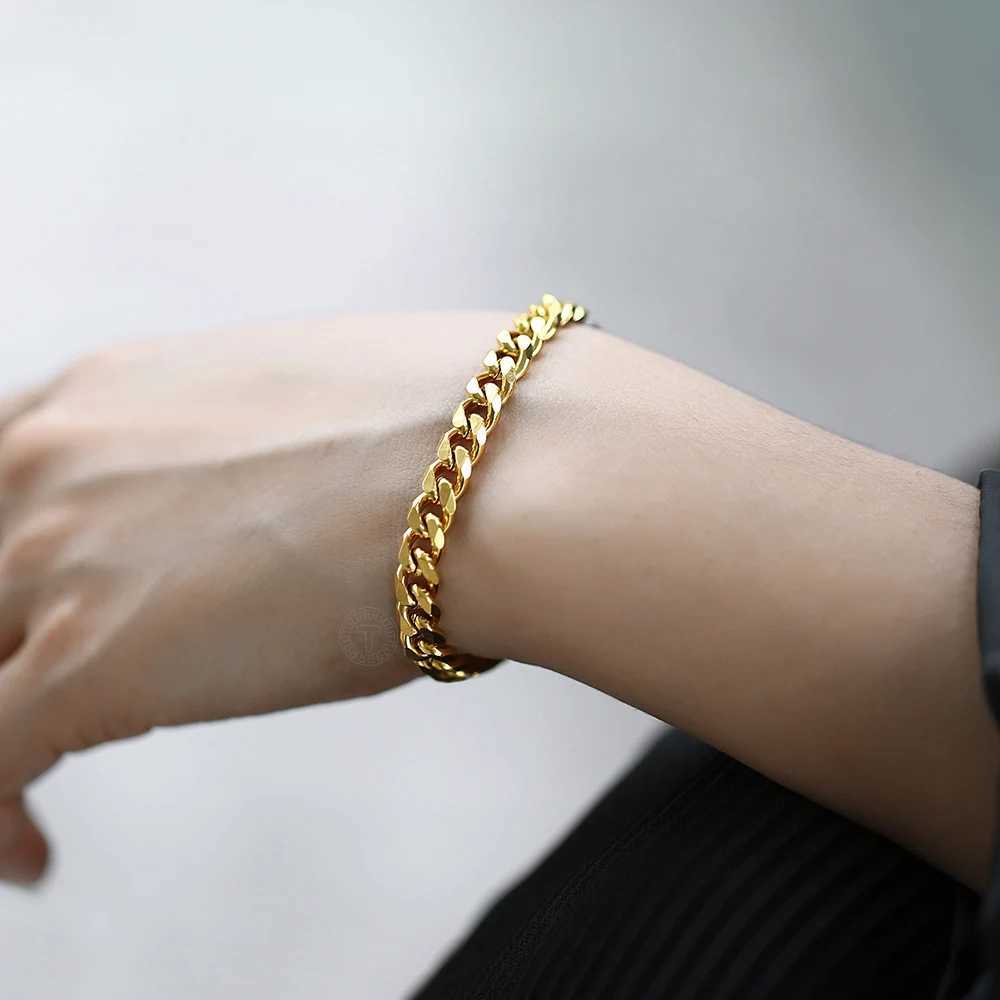3-11MM Gold Color Stainless Steel Bracelets For Men Women Unisex Curb Cuban Link Chain Simple Wrist Jewelry Gifts W251206