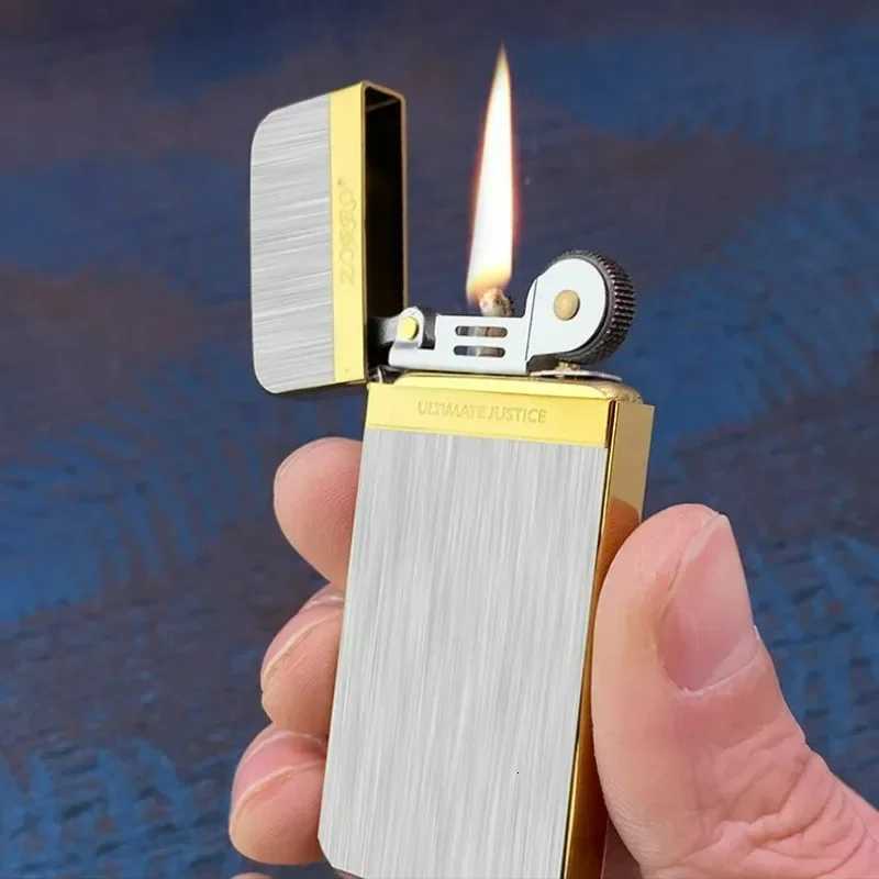 Vintage Carved Wheel Premium Lighter Metal Windproof tra Thin e Copper Oil Lighter for Men Gifts Smoking Accessories H251206