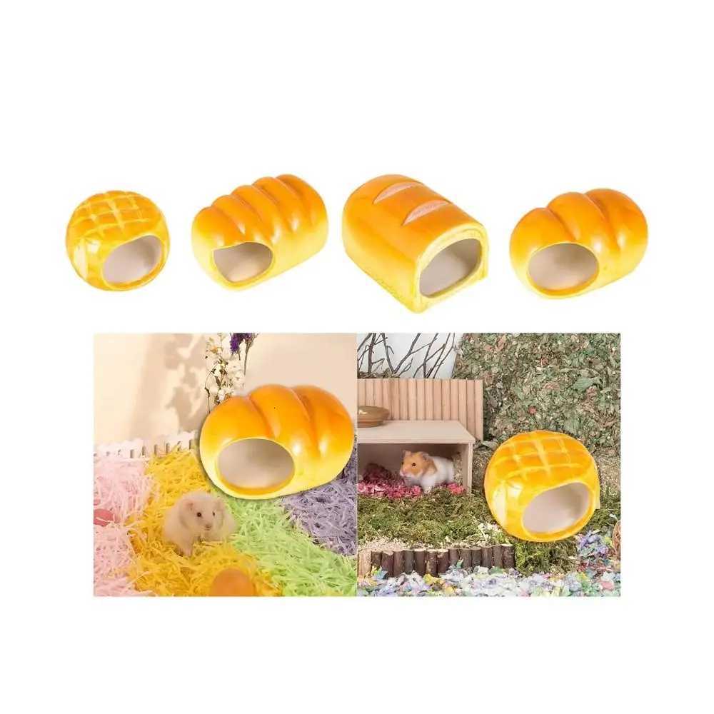Hamster Landscaping Supplies Ceramic Hamster Nest Cooling Cute Pet Small House Bread Shaped Creative Hamster Bed Golden Bear M251206