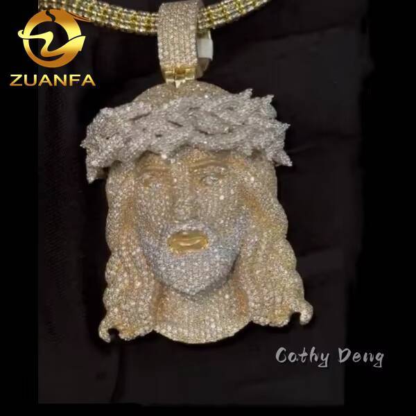 Iced Out Rapper Jewelry Iced Out Custom Jesus Pendant 925 Silver Moissanite Hip Hop Head Cuban Chain Pendant