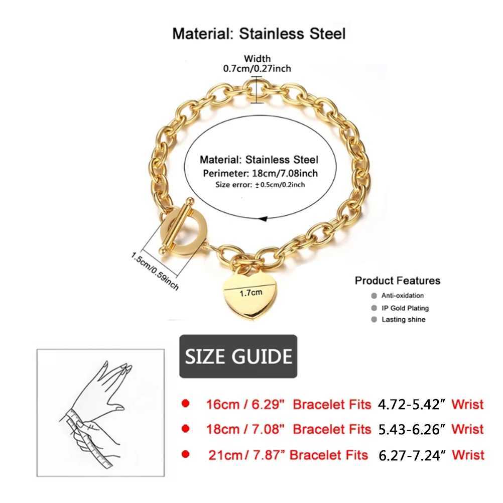 Classic Stainless Steel Toggle Bracelets Thick Chain Love Heart Charm Bracelet For Women Girls New Bracelets Trendy Jewelry W251206