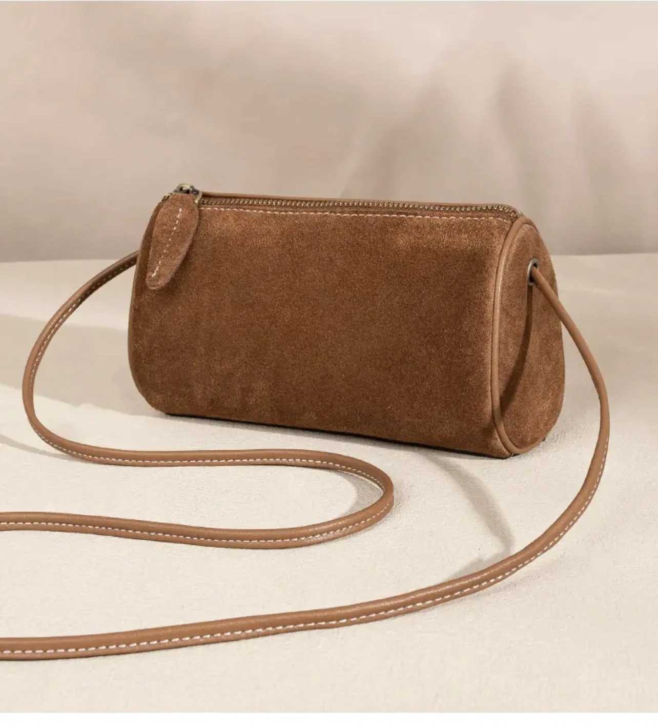 2025 new style Melard wind suede PU womens bag retro round cylinder matte business single shoulder cross-body bag Boston bagT251206
