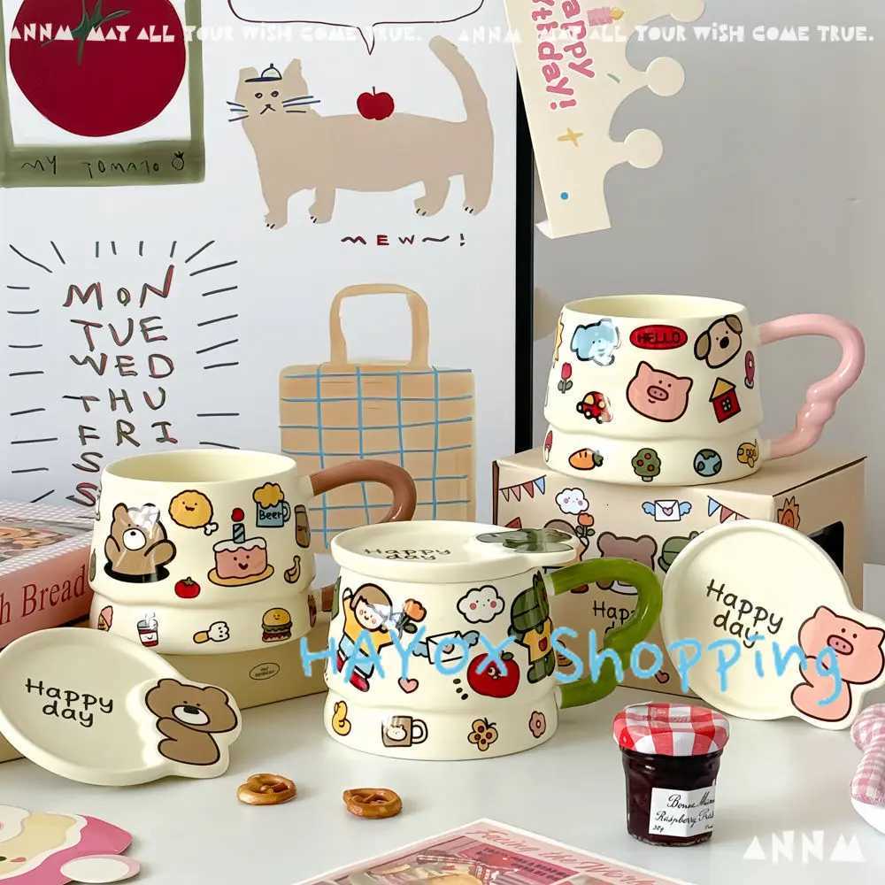 Cartoon Pig Elephant Dog Pattern Water Cup with Lid Ceramic Mug Household Breakfast Afternoon Tea Coffee Mugs Gift Drinkware M251206 - view 5