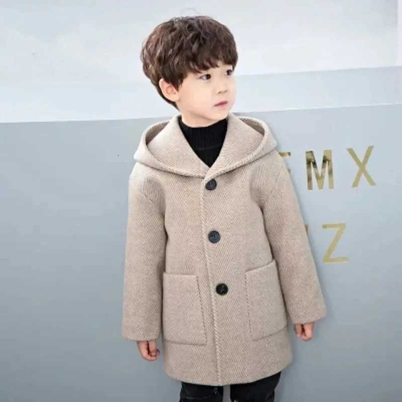 Winter Woolen Jacket For Boy New 2024 Korean Version Fashion Thickening Handsome Mid-Length Keep Warm Casual Childrens ClothingW251206