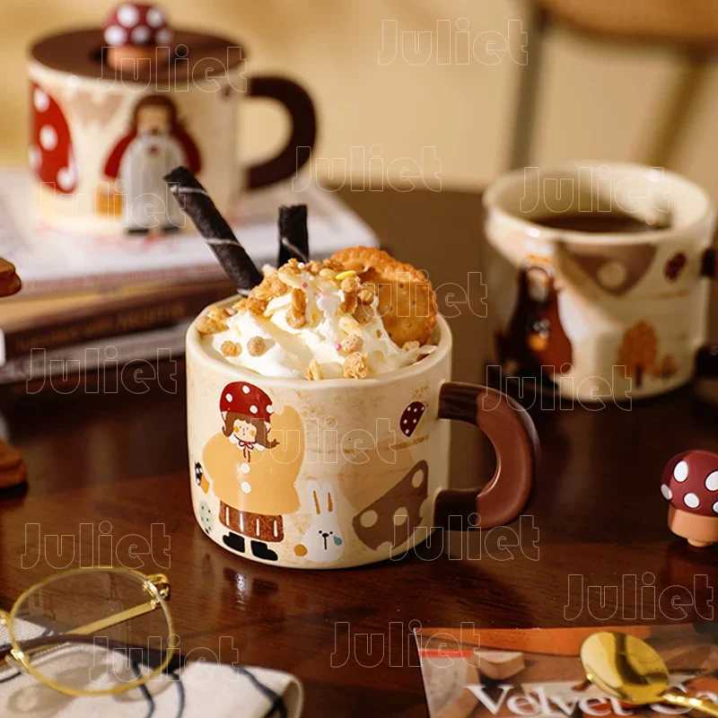 Creative Mug Nordic Style Ceramic Coffee Cups Household Decor Crafts Restaurant Cute Pattern Design Cup with Lid Breakfast Cup M251206 - view 5