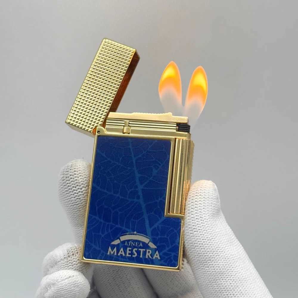 Gas Lighter Brass Lacquer Meo for Cigars Dual Flame Collectible Cigar Tools lighters for smokers Collector Gift H251206
