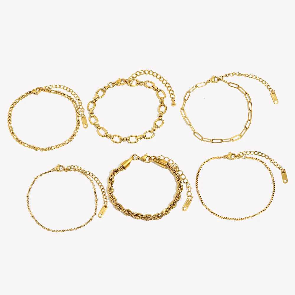 EBbelle Blade Chain Figaro Chain Twists Chain Bracelet 18K Gold Plated 316L Stainless Steel Jewelry Womens Hand Bracelets W251206