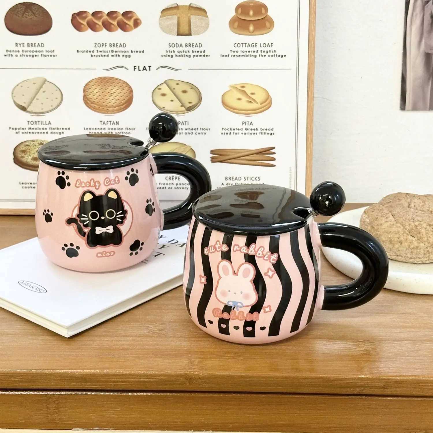 High Looks Cat Mug with Lid Spoon Rabbit Breakfast Milk Cups Ceramic Coffee Mugs Gift Box Christmas Birthday Gift Kawaii Cup M251206 - view 5