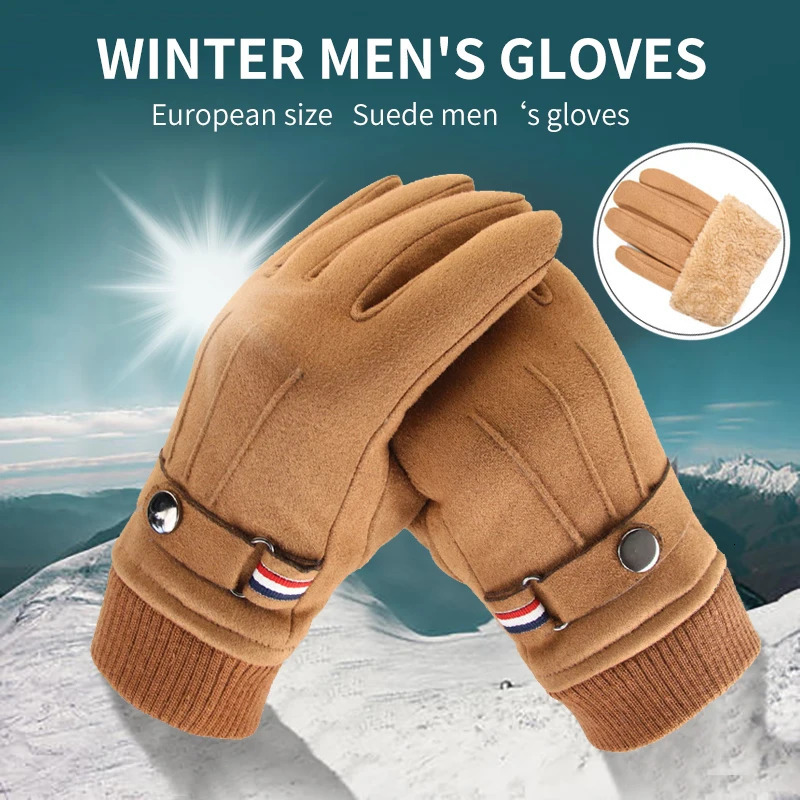 Spring Mens Winter Gloves Suede Warm Soft Chamois Leather Gloves Cycling Outdoor Sport Driving Buckle Male Touchscreen Mitten 251204