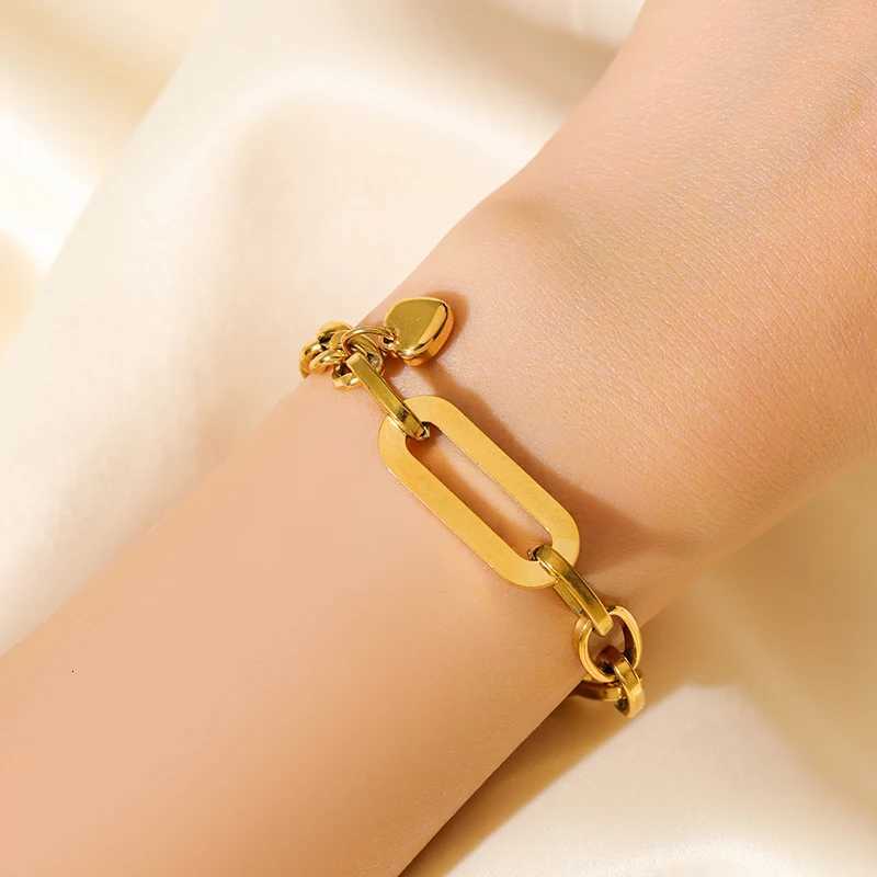 EILIECK 316L Stainless Steel Gold Color Bracelet Bangle Jewelry Charm Metal Texture 18 K Plated Heart Wrist Chain for Women W251206