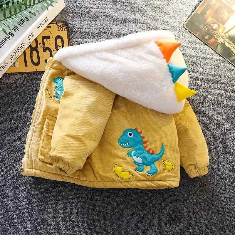 Winter Kids Corduroy Hooded Jackets Boys Cartoon Outerwear 0-6Y Young Children Casual Clothes Autumn Girls Thick Warm Coats 2024W251206