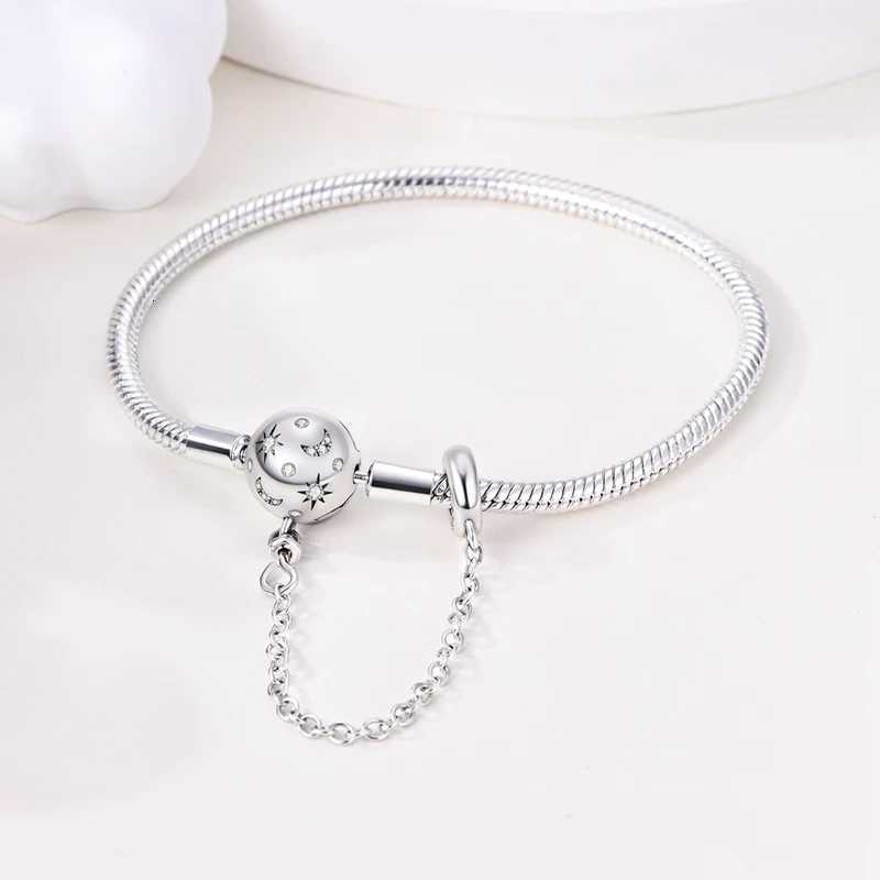 Original Women Bracelet 925 Silver17-20CM Starry Full Moon Safety Chain Snake Bone Chain Bracelet Fit DIY Exquisite Jewelry Gift W251206