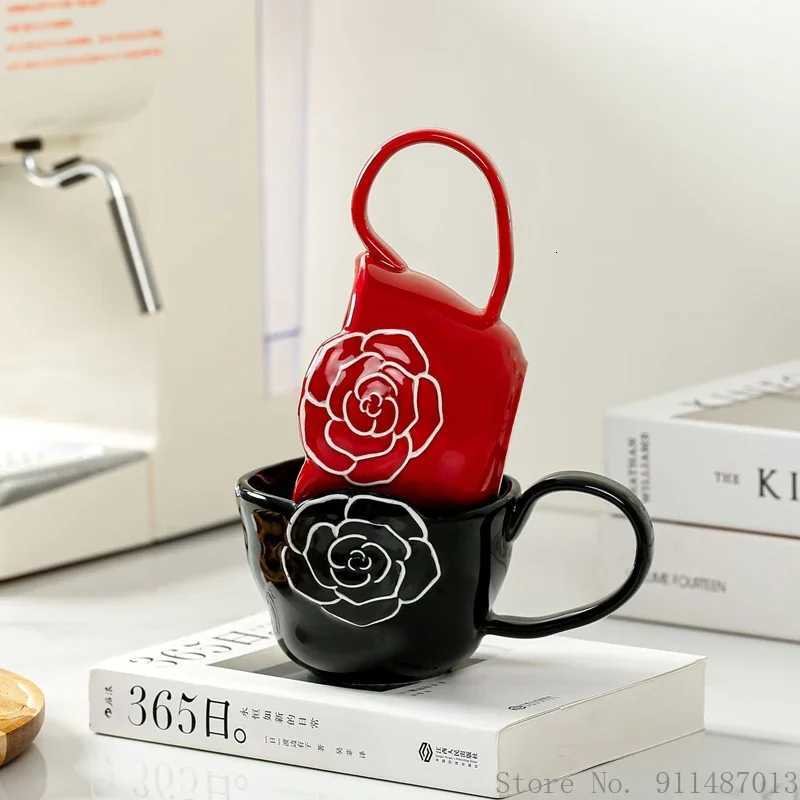 Creative Camellia luxury Flower Pattern Mug Ceramic Cups Breakfast Coffee Milk Tea Fruit Juice Household items Water Cup 260ml 1Pc M251206 - view 3