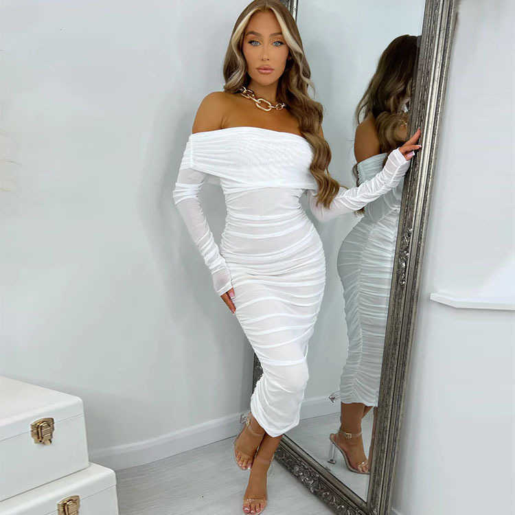 Spring 2025 New Collection - European-style Solid Color Sexy Fitted Party Dress with V-Neck and Ruffled Collar for Early Spring X251206