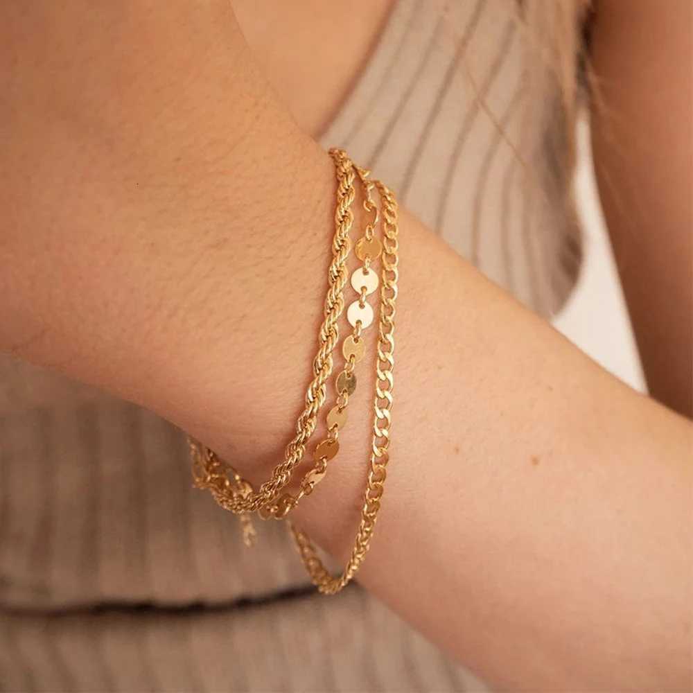 Stainless Steel Chain Bracelet Women 3mm to 9mm Curb Cuban Chain Bangle Gold Color Unisex Wrist Stackable Jewelry W251206