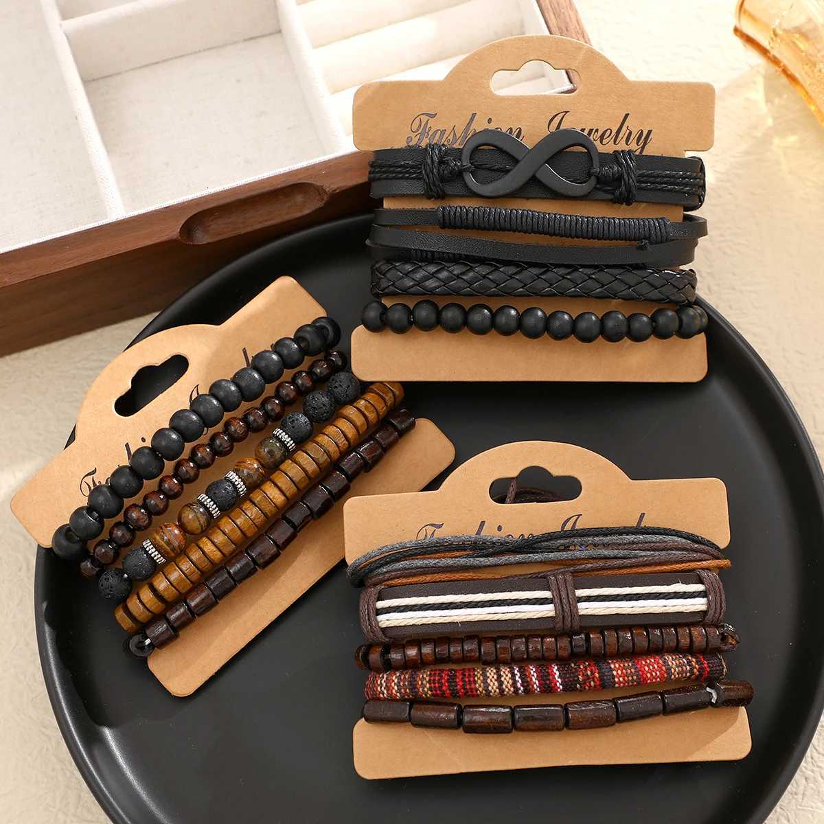 15 Pcs/set Classic Mens Leather Bracelet Vintage Style Hand-woven Multi-layer Combination Accessory Fashion Man Jewelry Gifts W251206