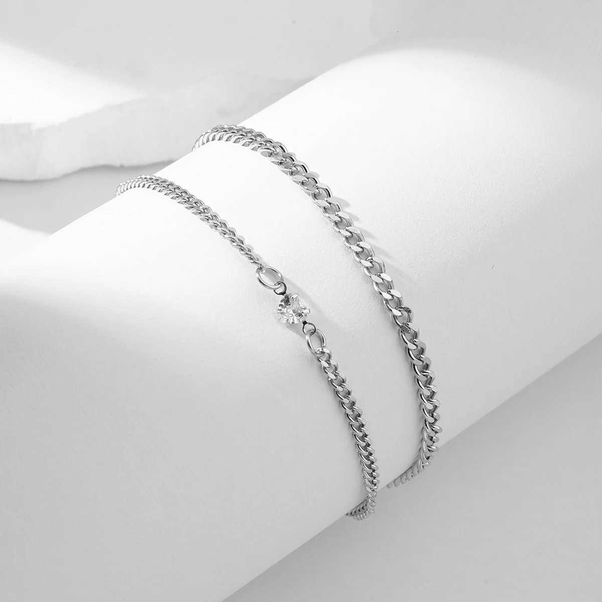 2026 2PCS Simple Fashion Bracelet Set for Couple Unisex Women Men Lover Crystal Heart Gold Color Chain Bracelets Trend Jewelry W251206