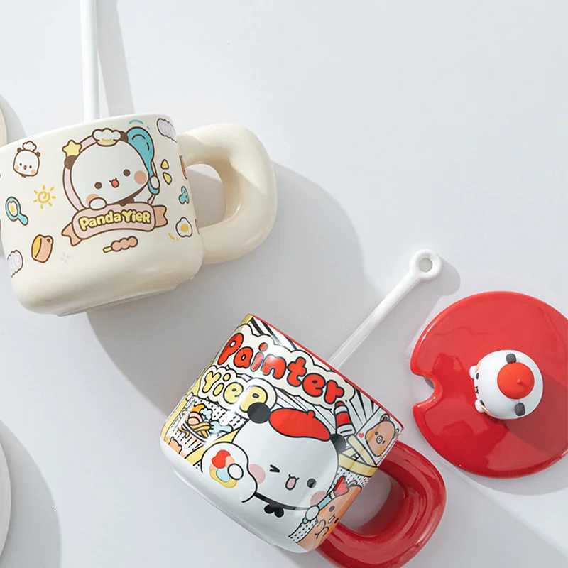Cartoon Cute Panda Yier Bubu Dudu Ceramic Mugs With Lid Spoons Mitao Creative Water Cup Mugs Kawaii Drinkware Birthday Gift New M251206 - view 5