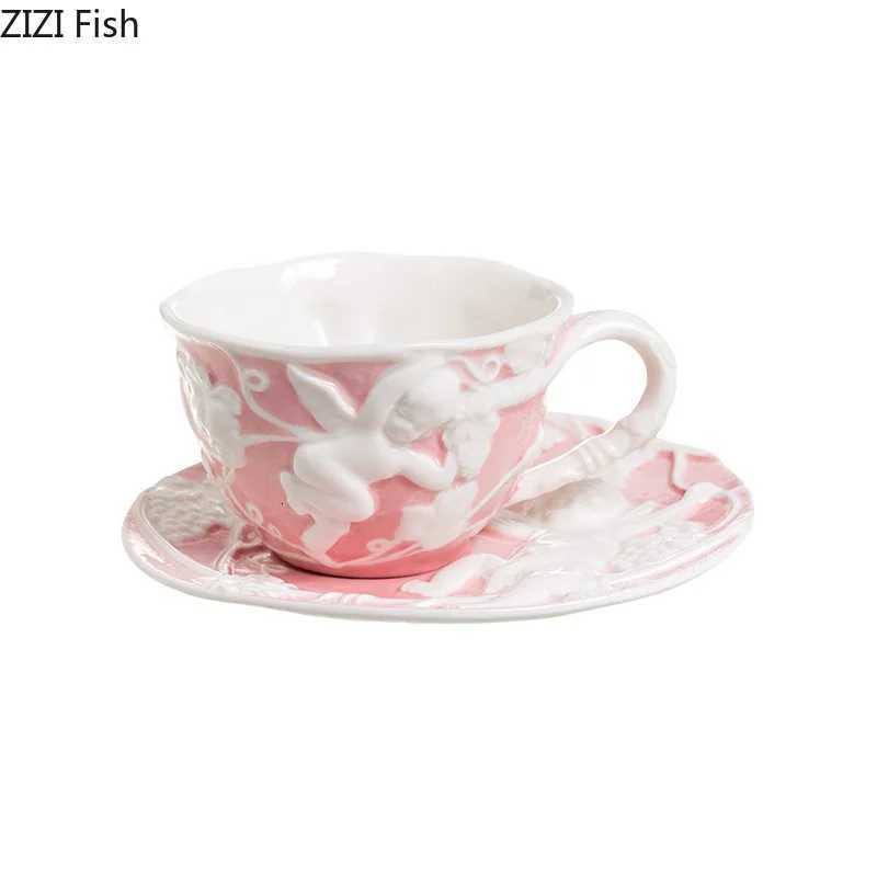 Emboss Ceramic Teapot Black Tea Cup Saucers Set Retro Afternoon Tea Coffee Cup Saucer Couple Cup Set Home Creative Drinkware Mug M251206 - view 7