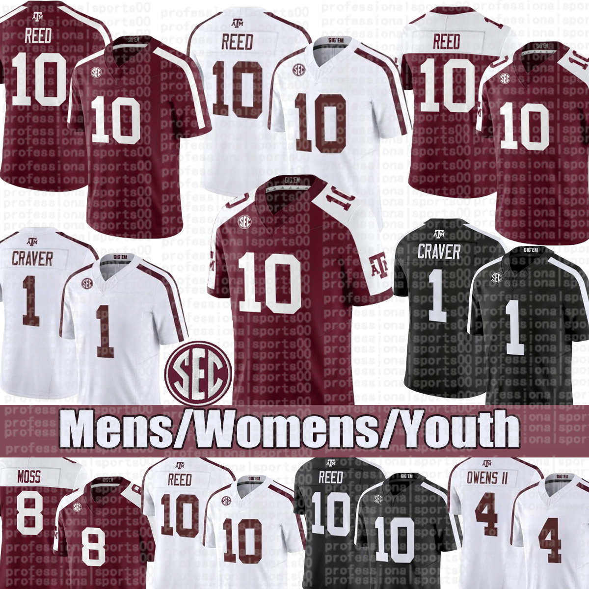Texas A M Aggies Football Jerseys #10 Marcel Reed #1 Craver #4 Owens II #21 York #0 Williams #8 Moss Football Jerseys