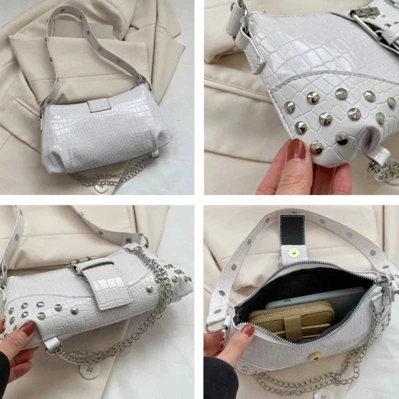 Women Fashion Shoulder Bag Gothic Ladies Bag Cool Style Trendy Rock Girls Handbag Y2K Rivet Chain for Travel Vacation DailyT251205