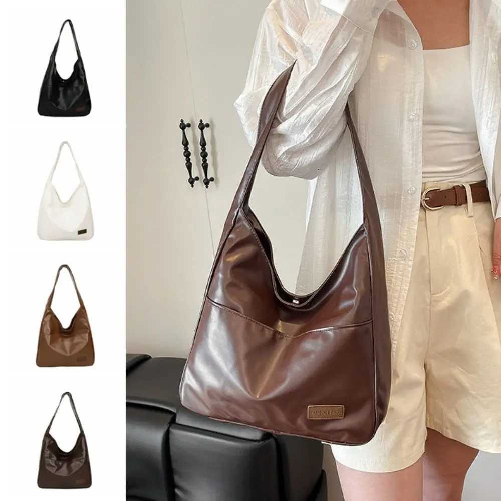 Leisure Vintage Single Shoulder Bag PU Leather Simple Minimalist Tote Bag Large Capacity Ladies Handbags CommuteT251205