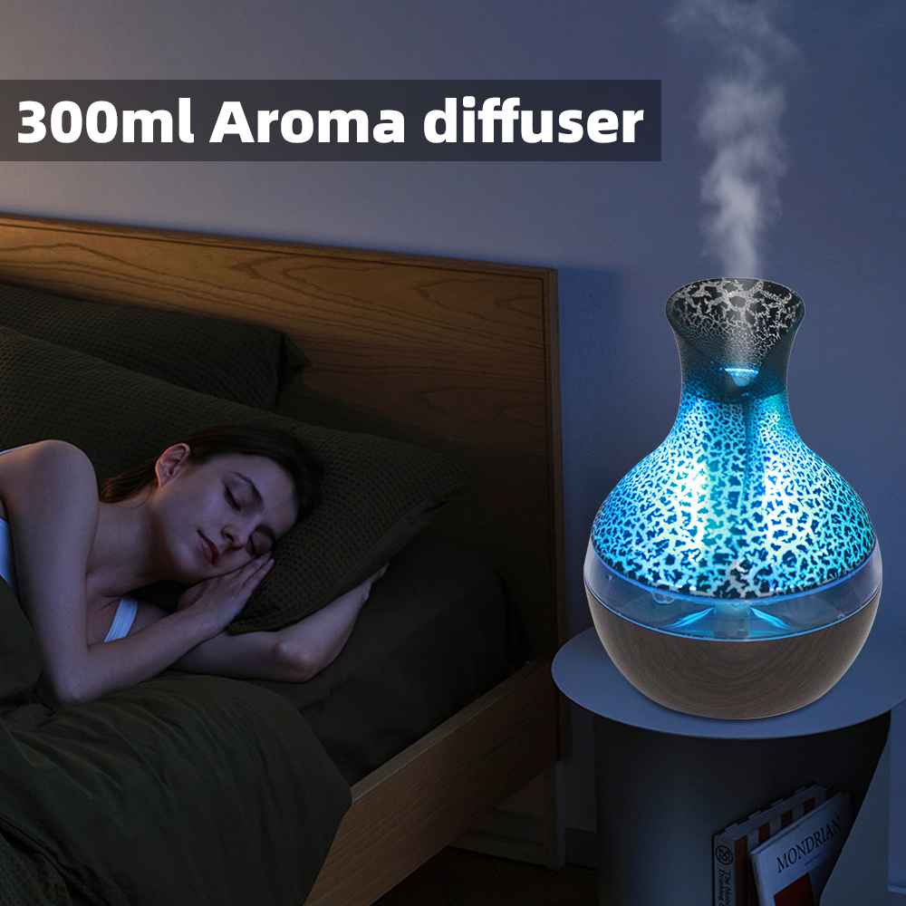300ml Aromatherapy Essential Oil Diffuser with Remote Control 2 Oils, 7 Color Changing LED Lights Cool Mist Humidifier for Spa