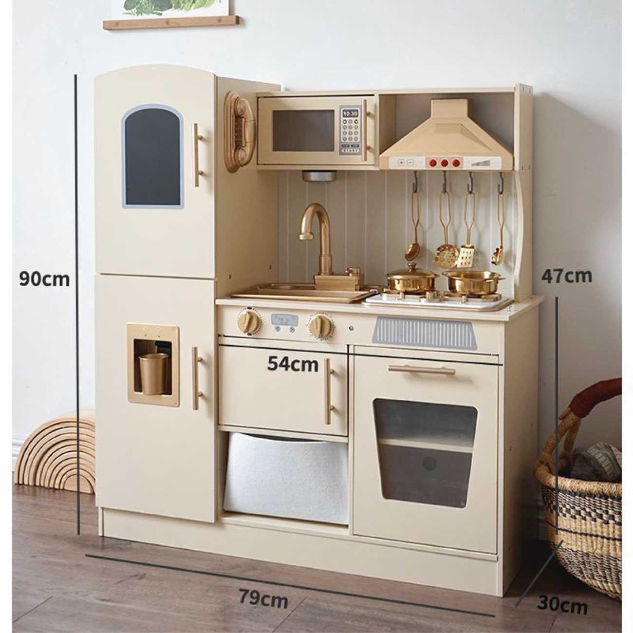 ROBOTIME Wooden Play Kitchen Toy Kitchen Set with Ice Maker and Coffee Machine Realistic Kitchen Set Gift for Toddlers L251025