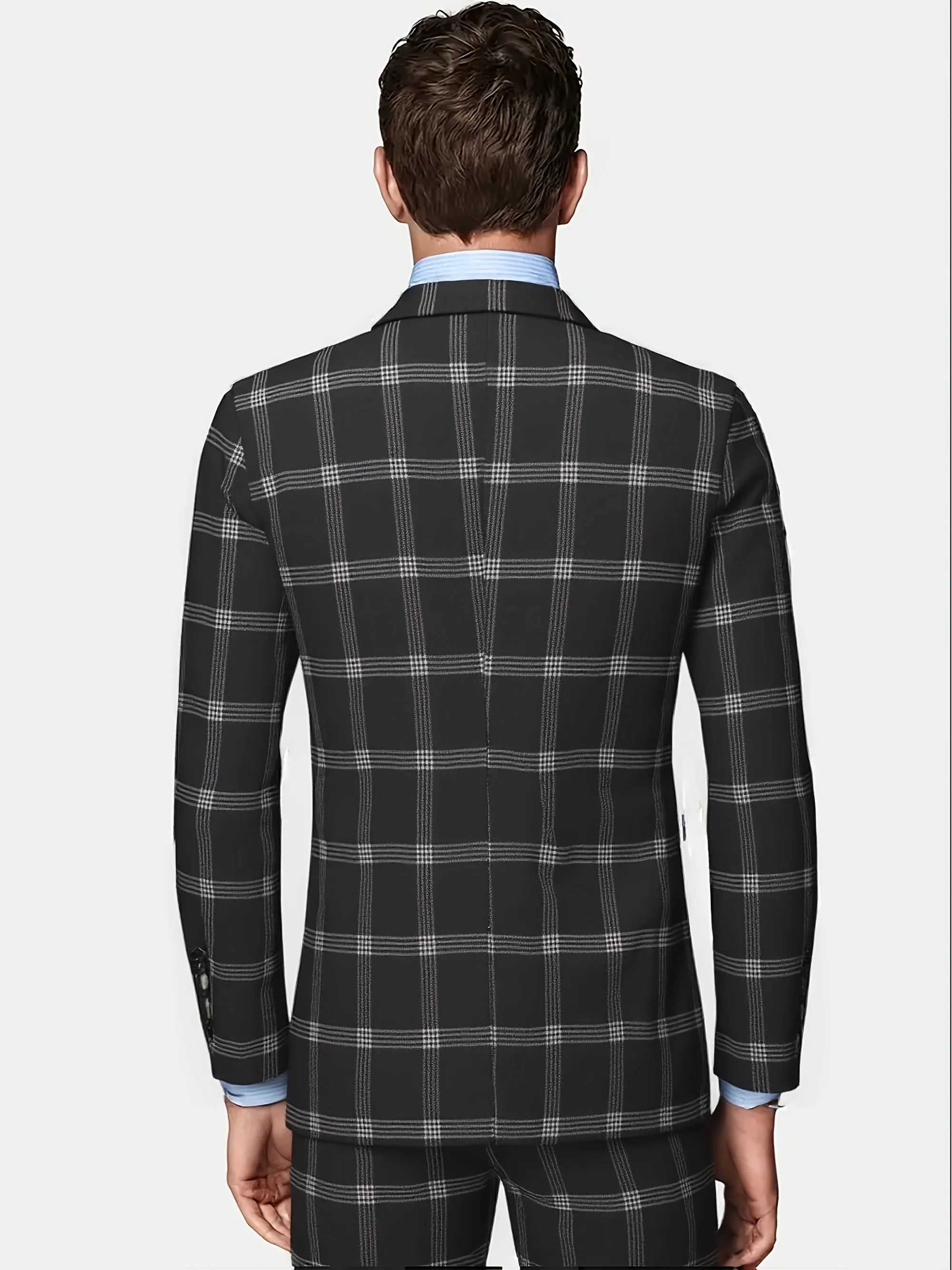 Mens Plaid Suit Two-Piece Set Four-Season Anti-Wrinkle No-Iron Business Casual Formal Wear Slim Two-Button Suit Trousers Suit M260313