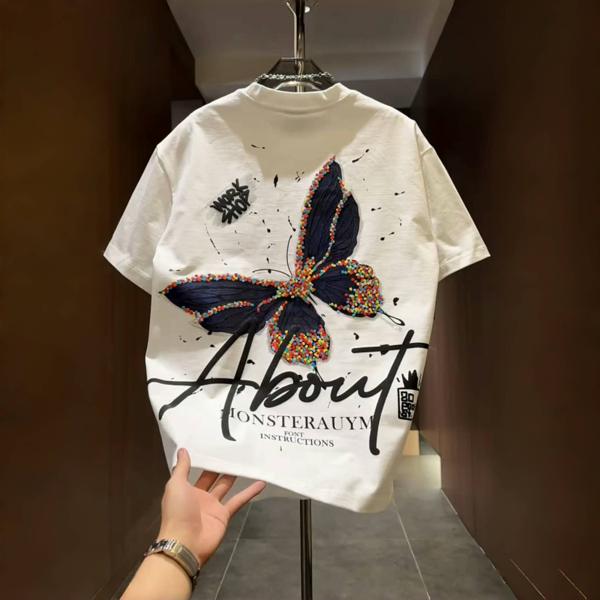 Designer Luxury Clothing American Style Loose T-shirt Short Sleeve Men Ins Trendy Brand Personalized Print Butterfly Pattern Casual Round Neck Cool Ba