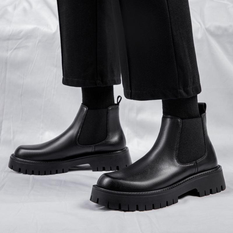 2025 new Men's Martin Boots Winter Genuine Leather British Style Chelsea Boots Fleece-Lined High-Top Leather Boots Trendy and Versatile Men'