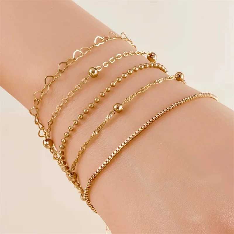 Minimalist 5-Piece Hollow Bead Bracelet With Fine Chain Set Womens Layered Necklace Combination Fashionable Daily Accessories W251206
