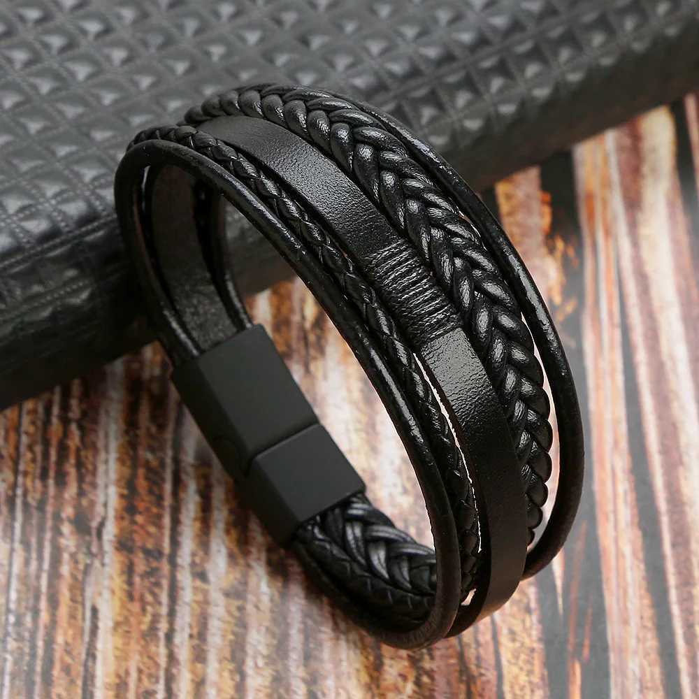 Men Genuine Leather Bracelets Multilayer Braided Rope Bracelets for Man Jewelry Bracelet Homme W251206